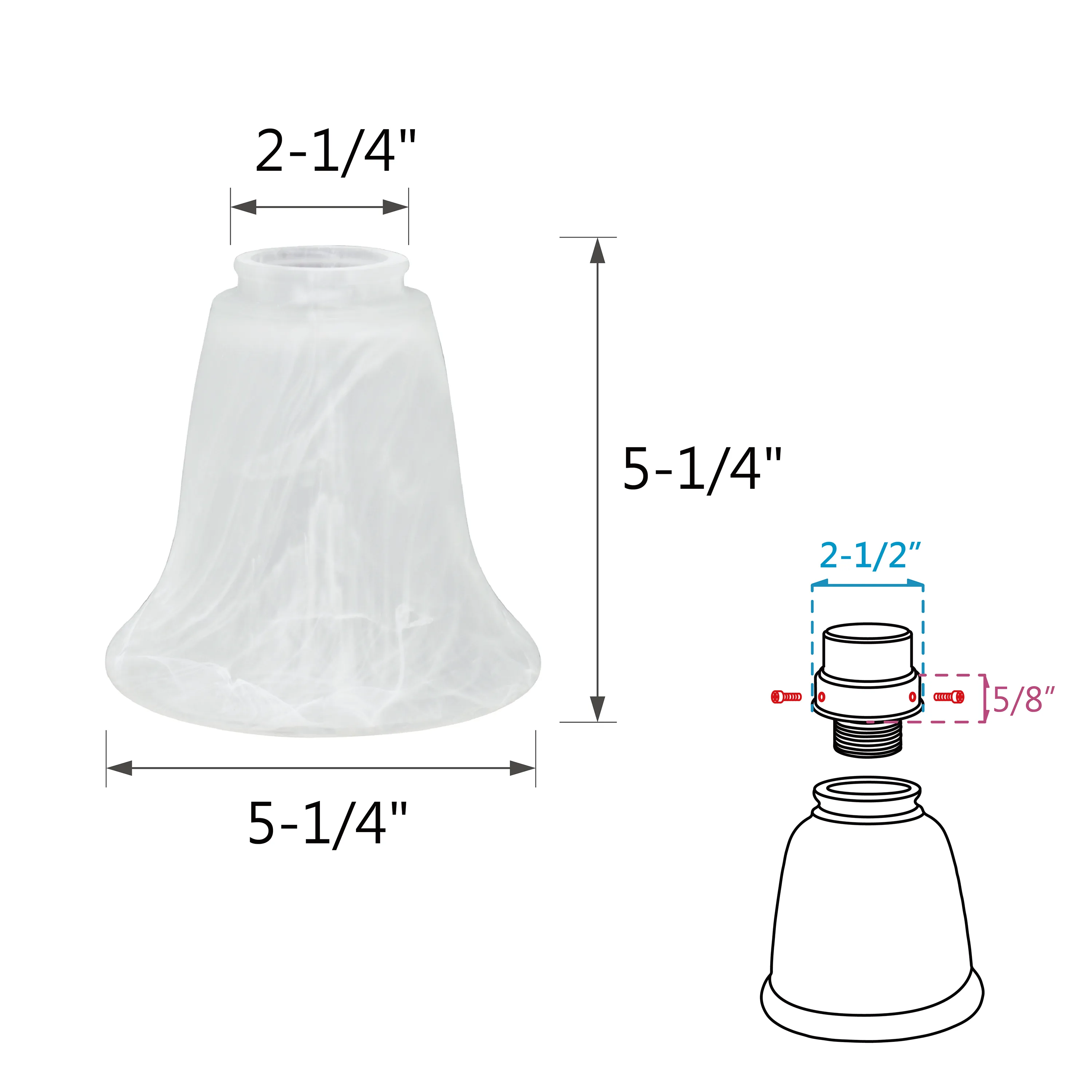 # 23029-4 Transitional Style Replacement Bell Shaped Alabaster Glass Shade, 2 1/8" Fitter Size, 5 1/4" high x 5 1/4" diameter, 4 Pack