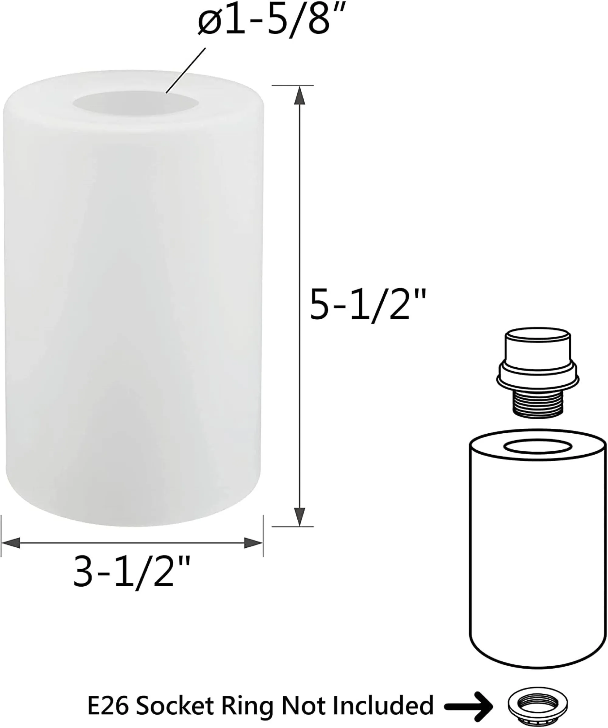 # 23613, Frosted Cylinder Glass Shade.3-1/2"Dia x 5-1/2"H / Center Hole: 42mm. Sold in 1 / 2 / 3 & 4 Pack.