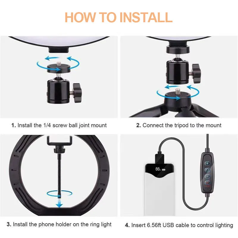 10 Inch LED Ring Light Dimmable Desktop Selfie Light Tripod Stand for YouTube Tiktok Video Live Stream Makeup Photography