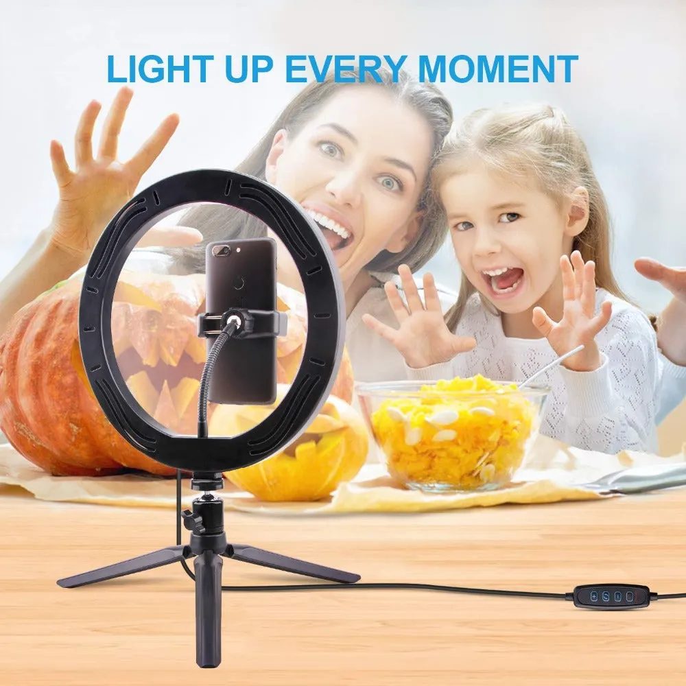 10 Inch LED Ring Light Dimmable Desktop Selfie Light Tripod Stand for YouTube Tiktok Video Live Stream Makeup Photography