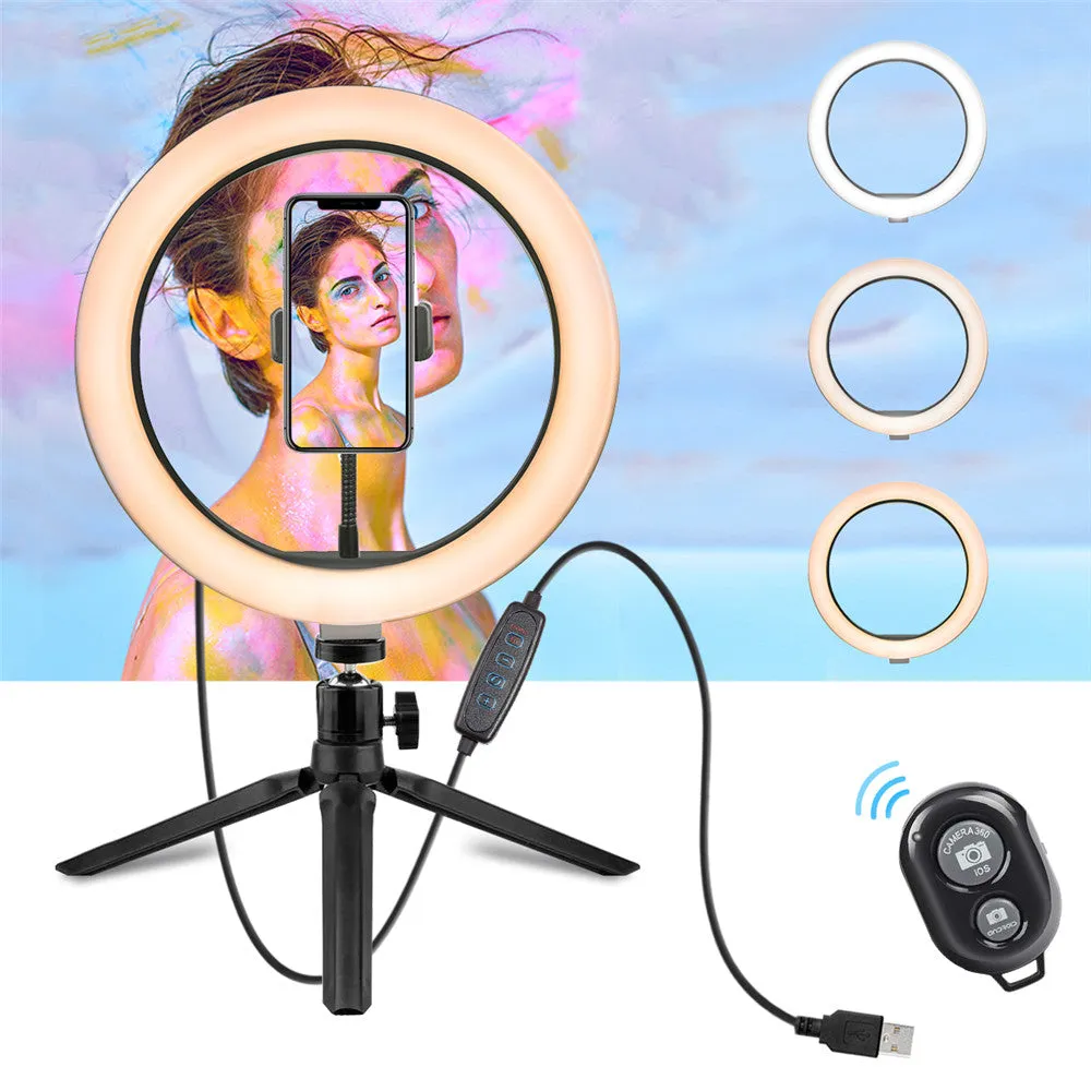 10 Inch LED Ring Light Dimmable Desktop Selfie Light Tripod Stand for YouTube Tiktok Video Live Stream Makeup Photography
