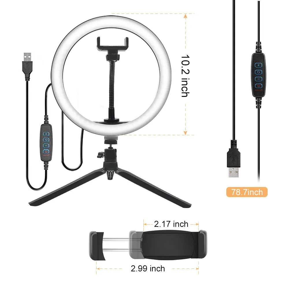 10 Inch LED Ring Light Dimmable Desktop Selfie Light Tripod Stand for YouTube Tiktok Video Live Stream Makeup Photography