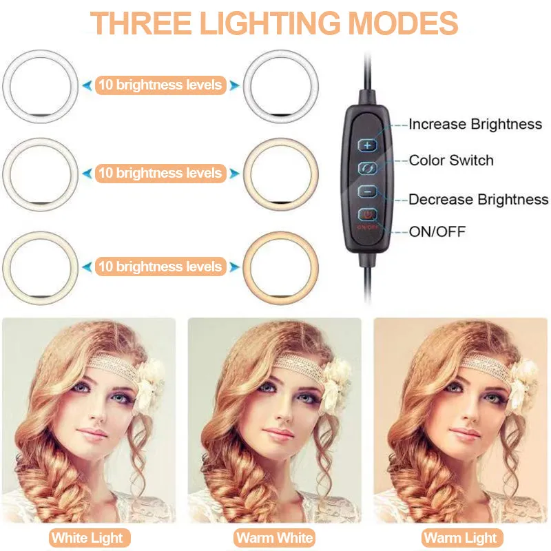 10 Inch LED Ring Light Dimmable Desktop Selfie Light Tripod Stand for YouTube Tiktok Video Live Stream Makeup Photography