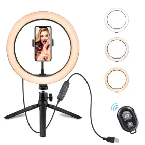 10 Inch LED Ring Light Dimmable Desktop Selfie Light Tripod Stand for YouTube Tiktok Video Live Stream Makeup Photography