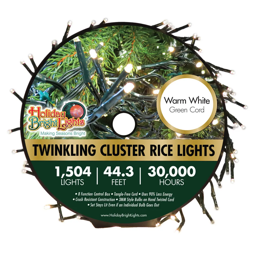 1,504 LED Twinkling Cluster Rice Christmas Lights