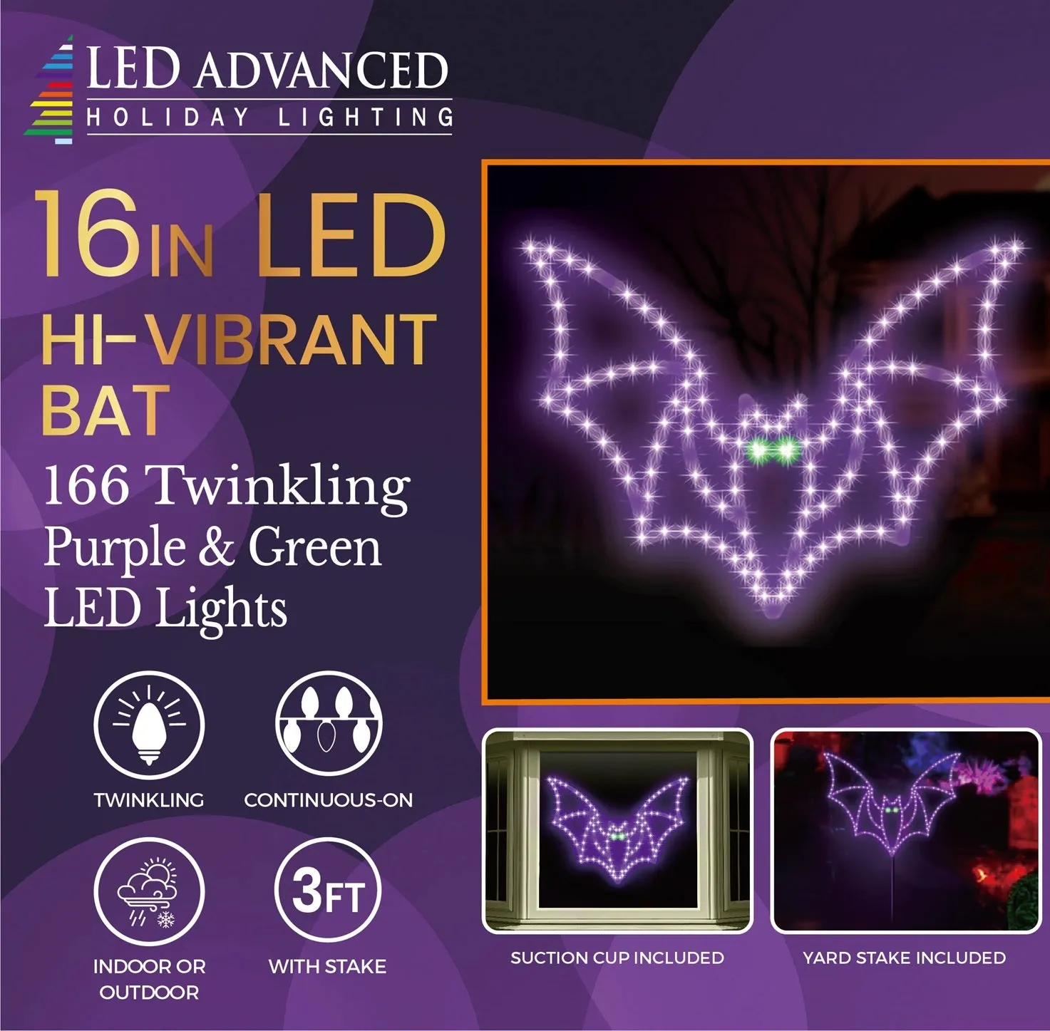 16" Hi-Vibrant LED Bat Halloween Decoration