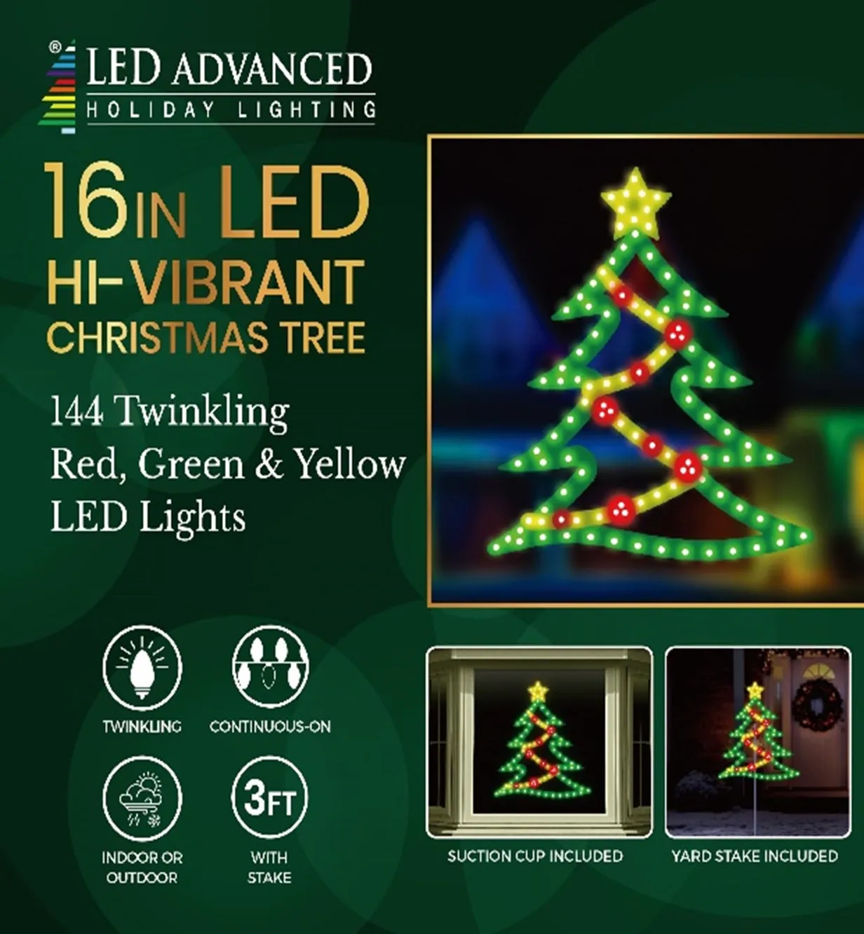 16" Hi-Vibrant LED Tree Christmas Decoration
