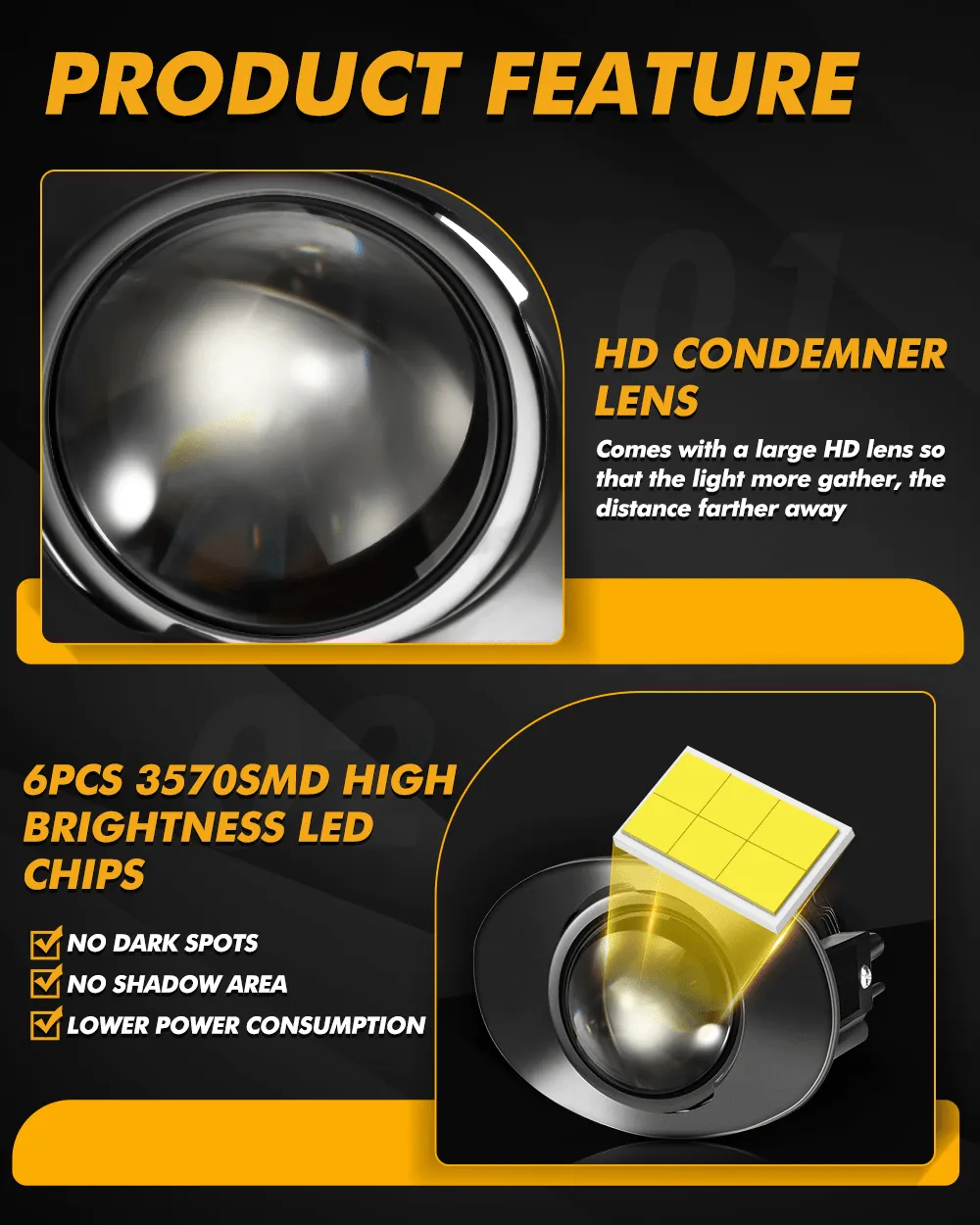2 Inch 70W Bi-LED Projector Lens Fog Light 6000K HD Lens For Toyota/Honda | 2 Pcs/Set