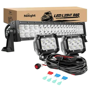 22 Inch 120W Double Row Spot Flood LED Light Bar | 2Pcs 4 Inch 18W Flood LED Pods | 16AWG Wire 3Pin Switch