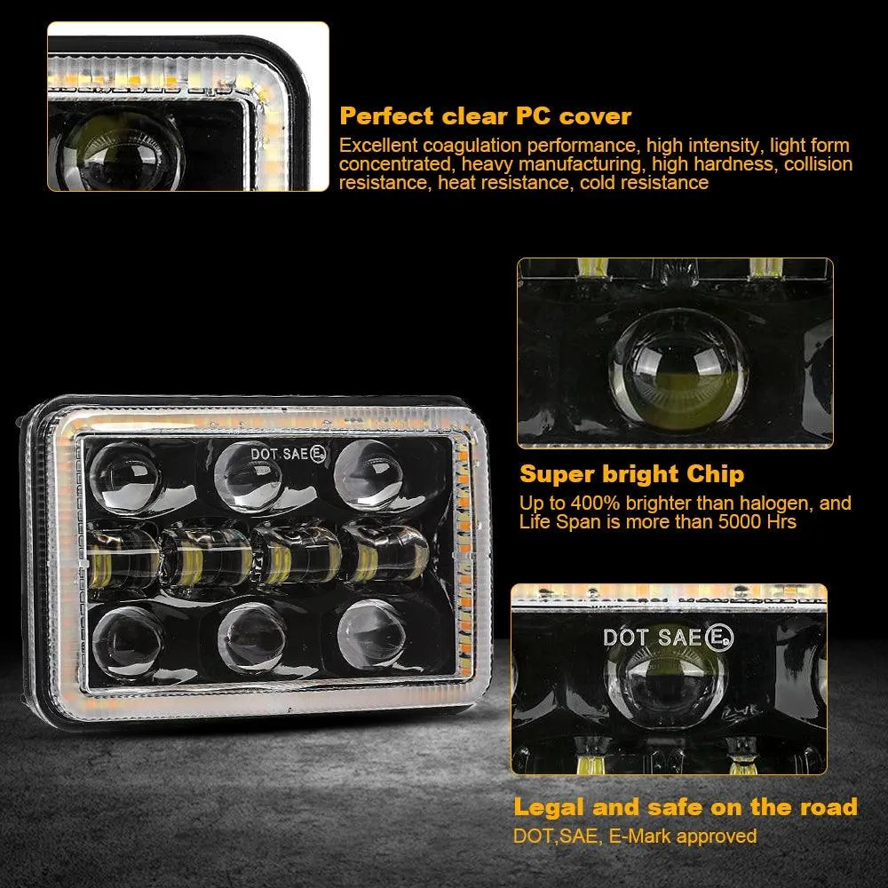 (2PCS/SET)  4x6 inch Sealed Beam LED Headlight with Hi/Low Beam DRL Turn Signal Light