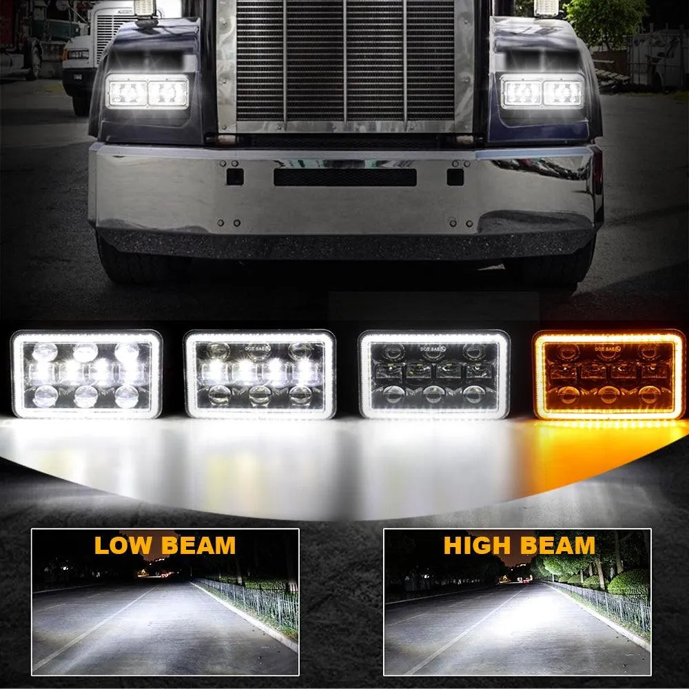 (2PCS/SET)  4x6 inch Sealed Beam LED Headlight with Hi/Low Beam DRL Turn Signal Light