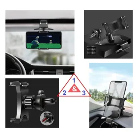 3 in 1 Car GPS Smartphone Holder: Dashboard / Visor Clamp   AC Grid Clip for BLU Studio M HD, S110L - Black