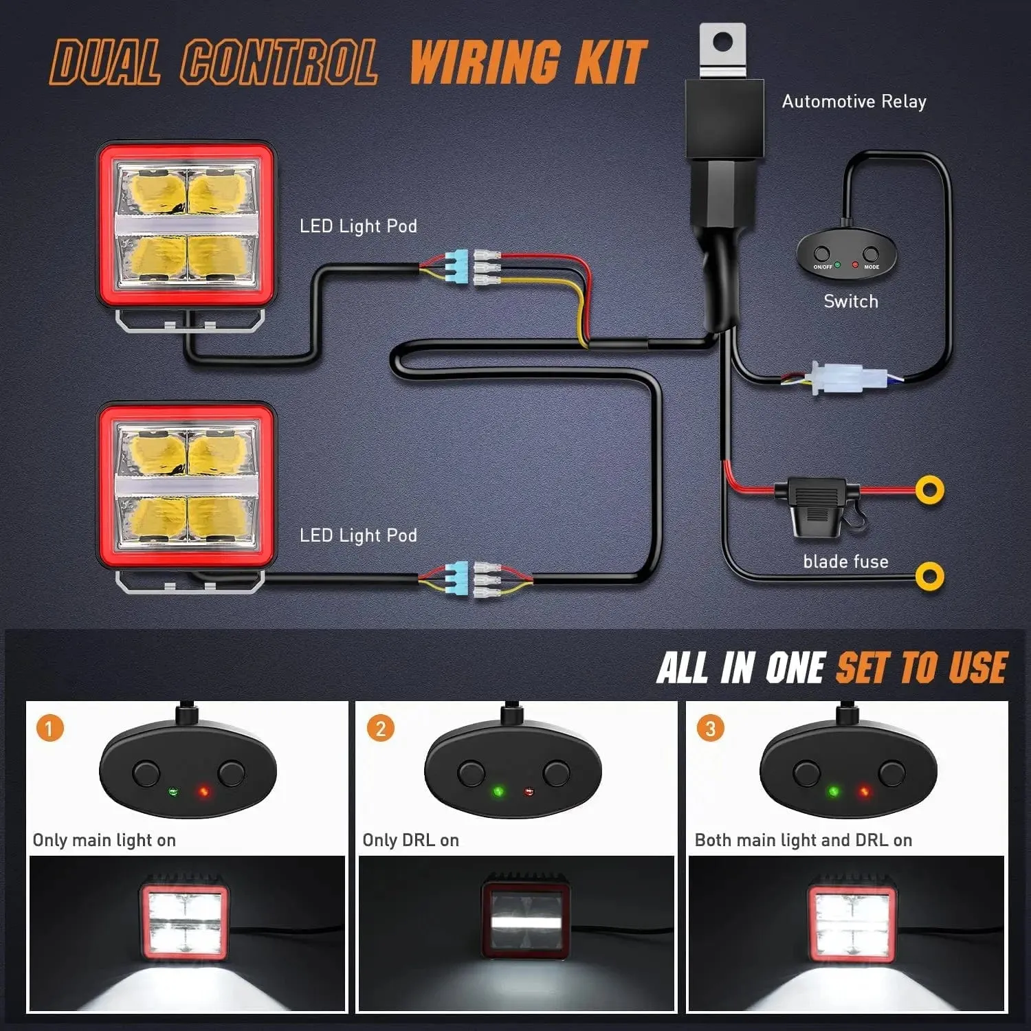 3 Inch 20W 2200LM DRL Spot Cube LED Pods (Pair) | 16AWG DT Wire