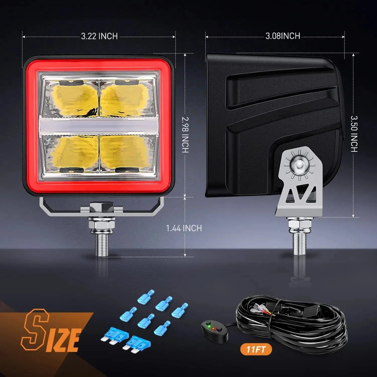 3 Inch 20W 2200LM DRL Spot Cube LED Pods (Pair) | 16AWG DT Wire