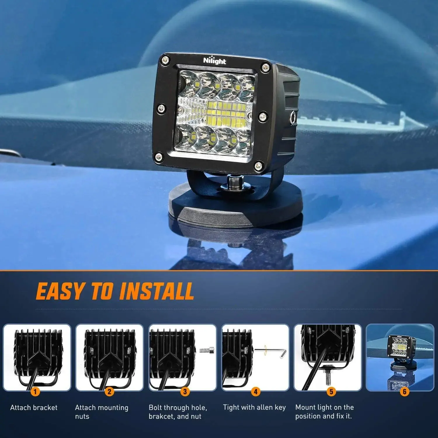 3 Inch 42W Upgraded Triple Row Spot Flood Square LED Pods (Pair)