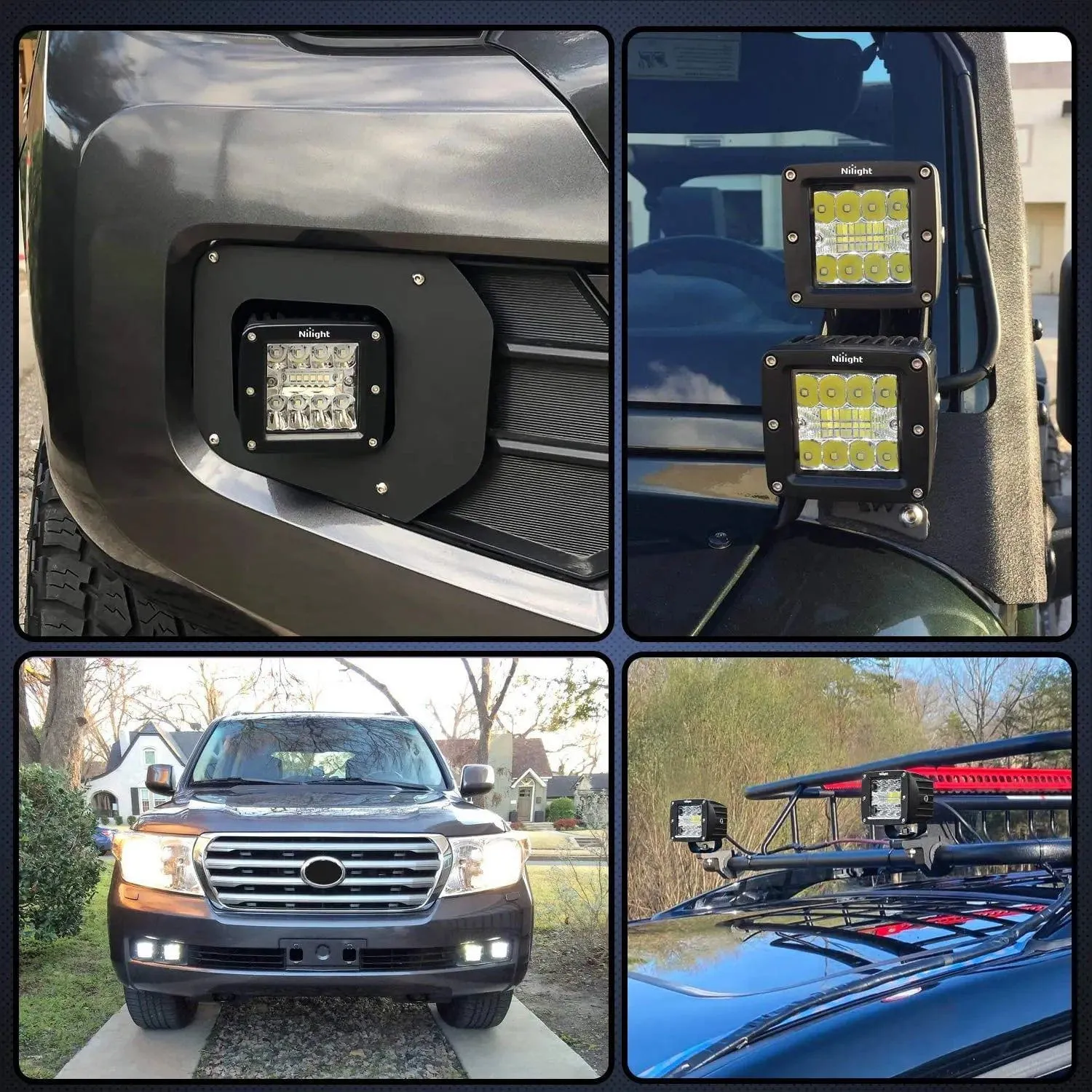 3 Inch 42W Upgraded Triple Row Spot Flood Square LED Pods (Pair)