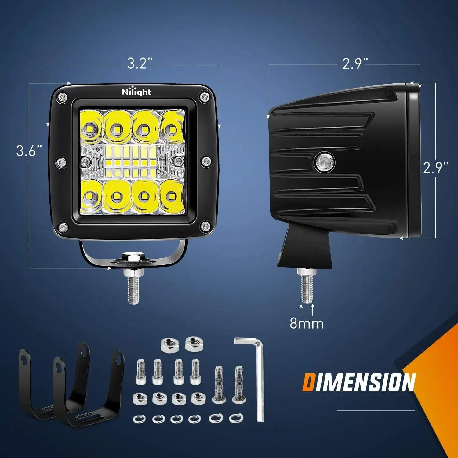 3 Inch 42W Upgraded Triple Row Spot Flood Square LED Pods (Pair)