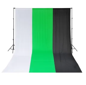 3x2.8m Telescopic Stand   Green/Black/White Muslin Backdrop Kit