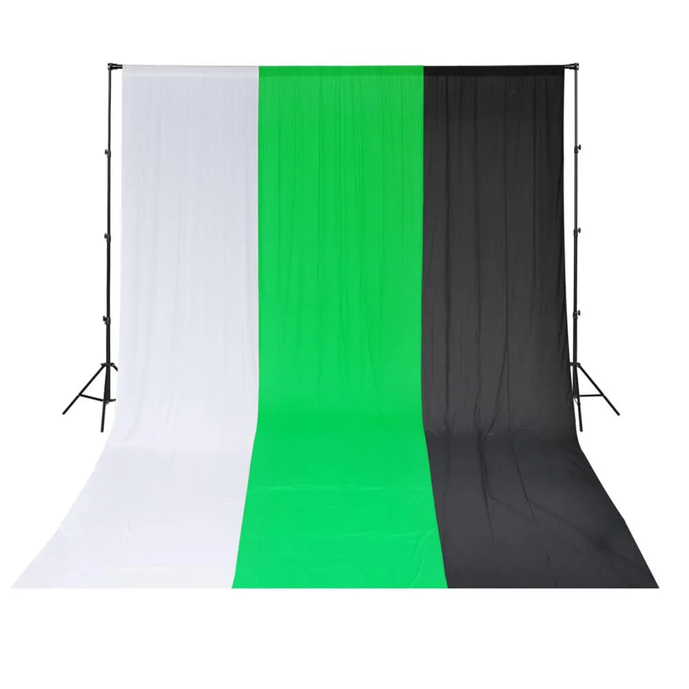 3x2.8m Telescopic Stand   Green/Black/White Muslin Backdrop Kit
