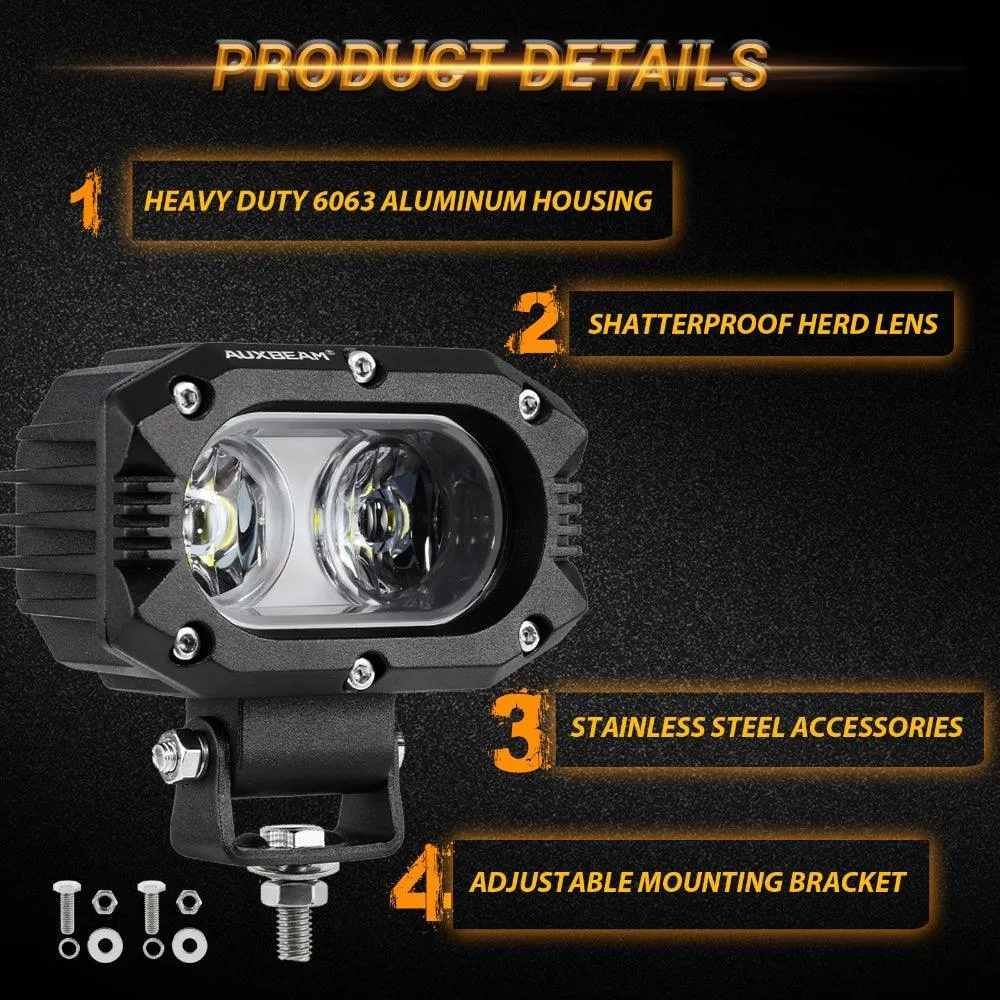 4 Inch 30W Corrugated Lens Flood Beam LED Pods Lights with A-Pillar Mounting Bracket For Ford Bronco 2/4 Door 2021 2022
