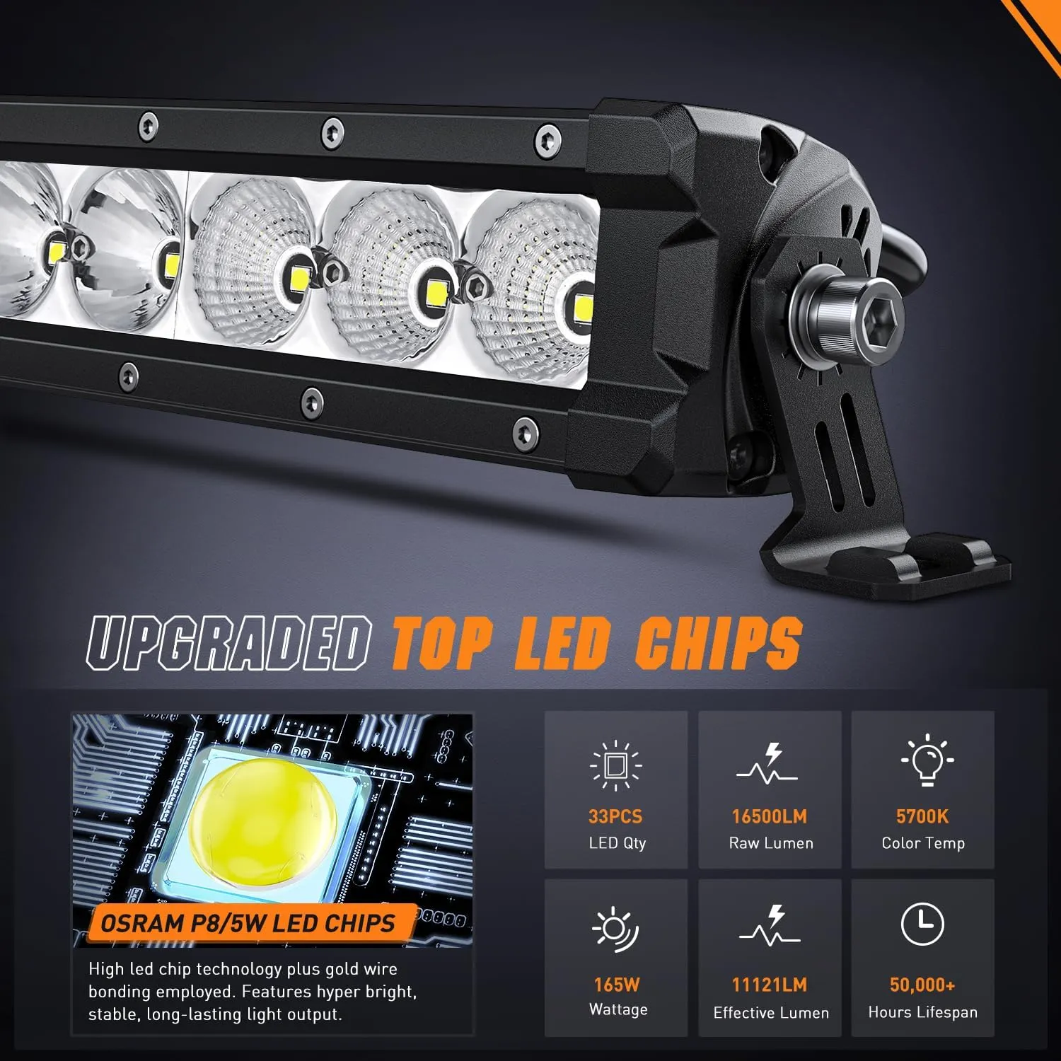 42 Inch 165W 16500LM Slim Anti-Glare DRL Spot Flood Curved Led Light Bar