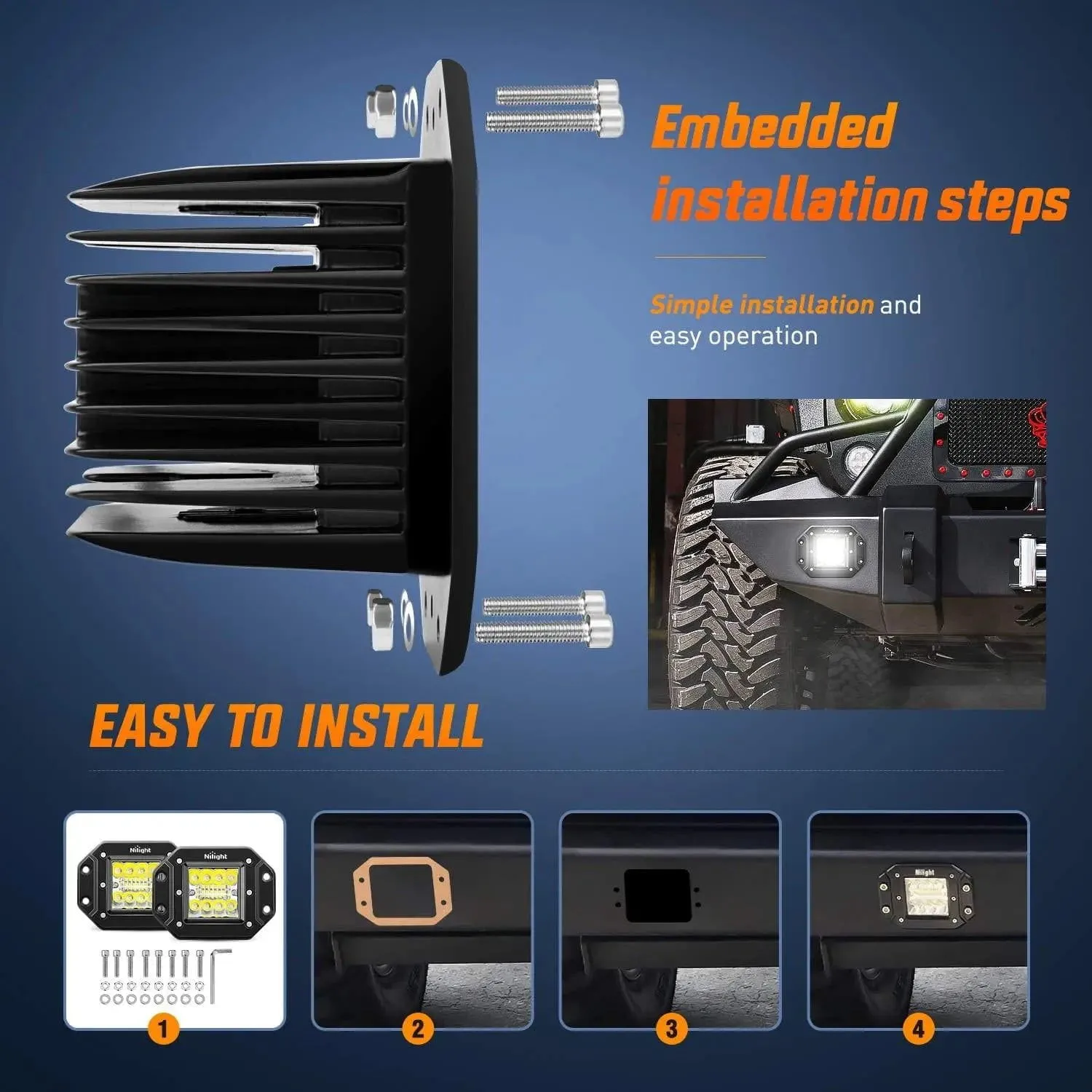 4.8 Inch 42W 7800LM Flush Mount Spot Flood LED Work Lights (Pair) | 16AWG Wire 3Pin Switch