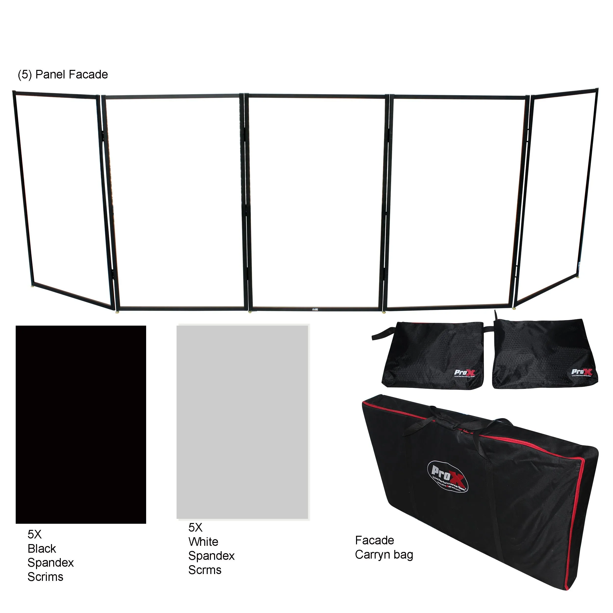 5 Panel Black Frame DJ Facade W-Stainless Quick Release 180 Deg. Hinges