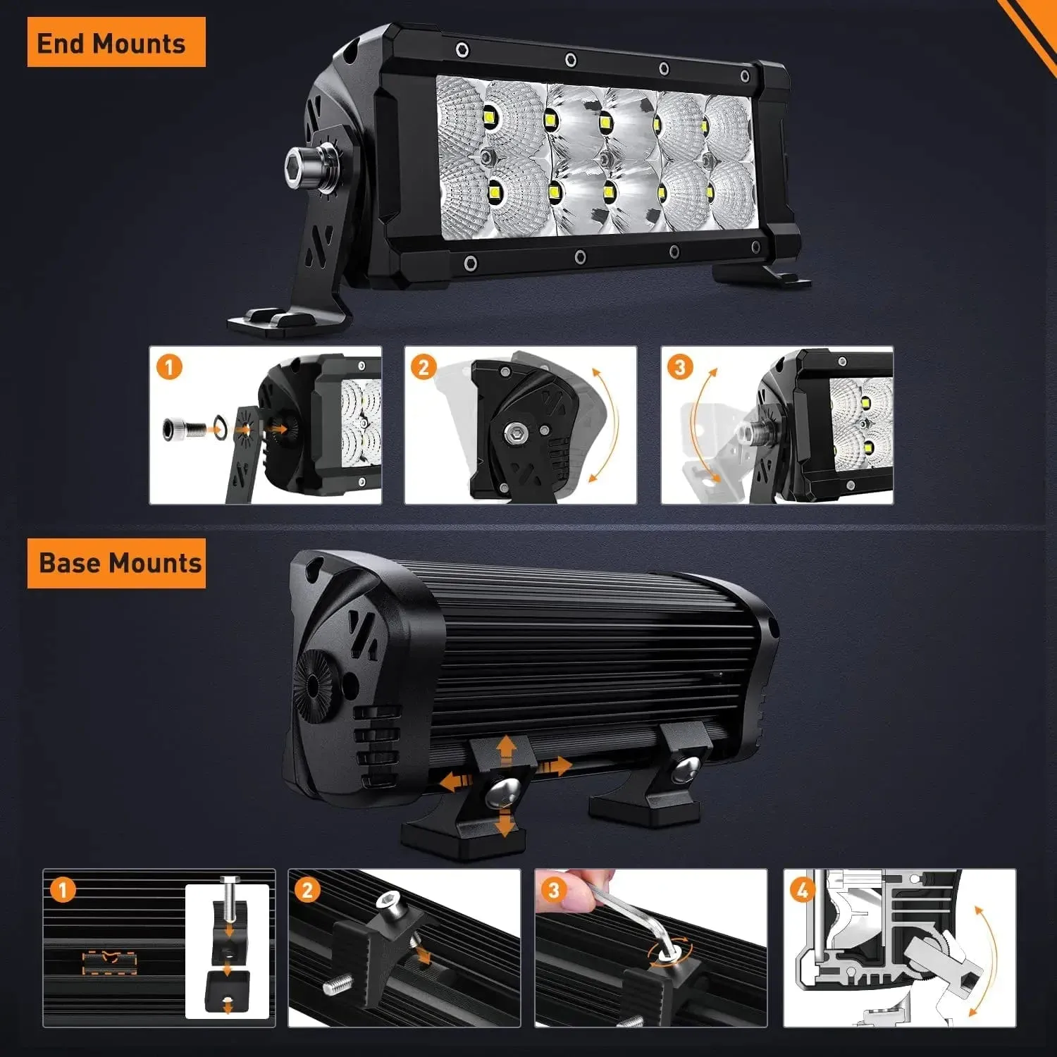 7.6 Inch 60W 7200LM Double Row Spot Flood Osram P8-5W Chips LED Light Bars (Pair)