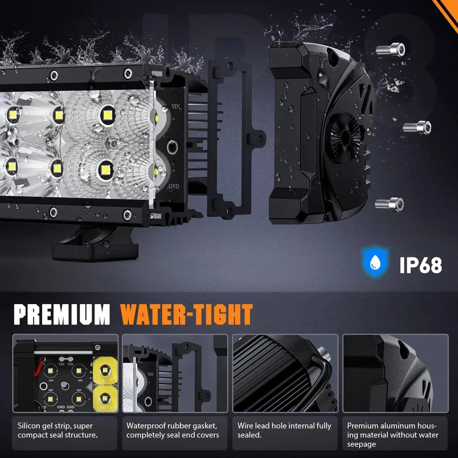 7.6 Inch 60W 7200LM Double Row Spot Flood Osram P8-5W Chips LED Light Bars (Pair)