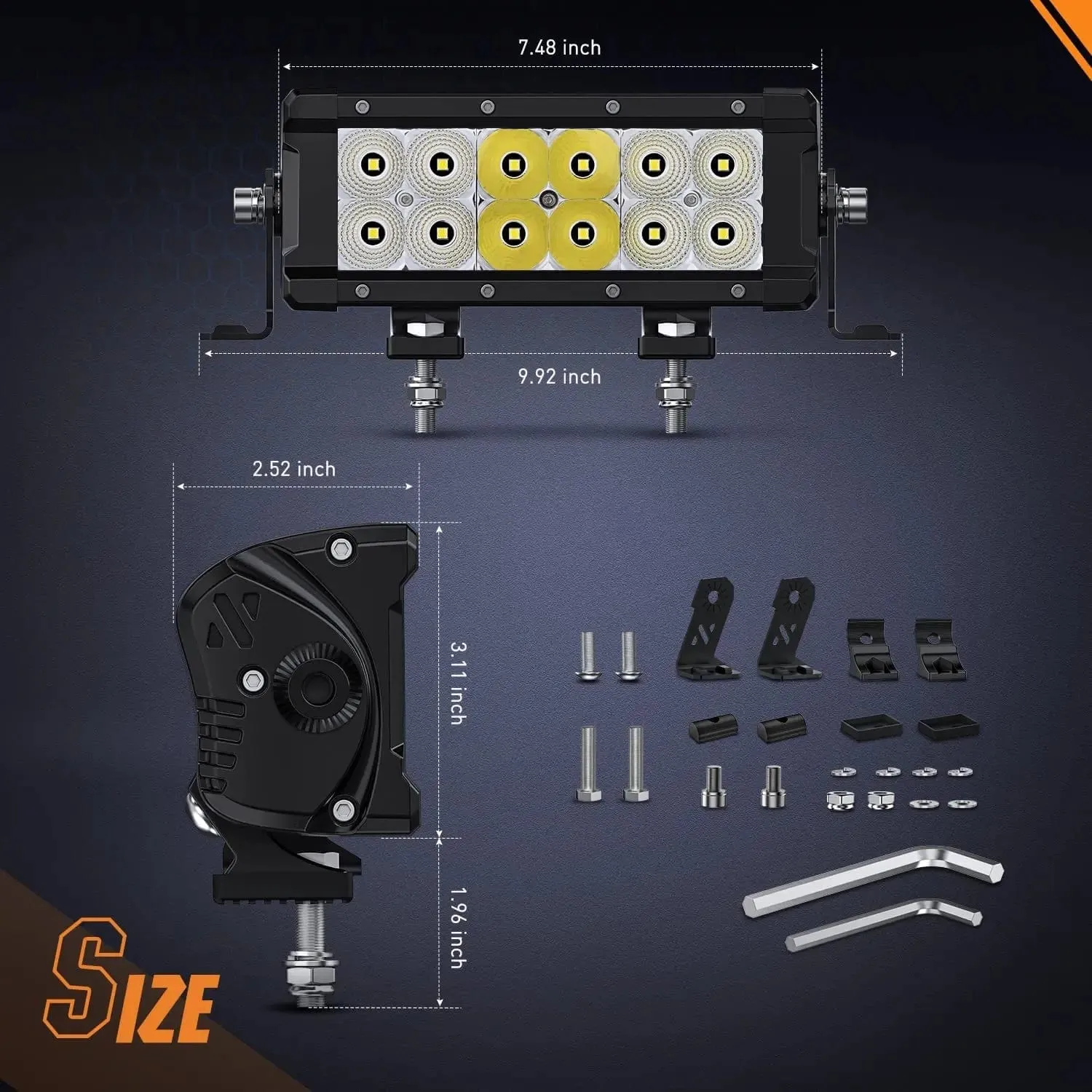 7.6 Inch 60W 7200LM Double Row Spot Flood Osram P8-5W Chips LED Light Bars (Pair)