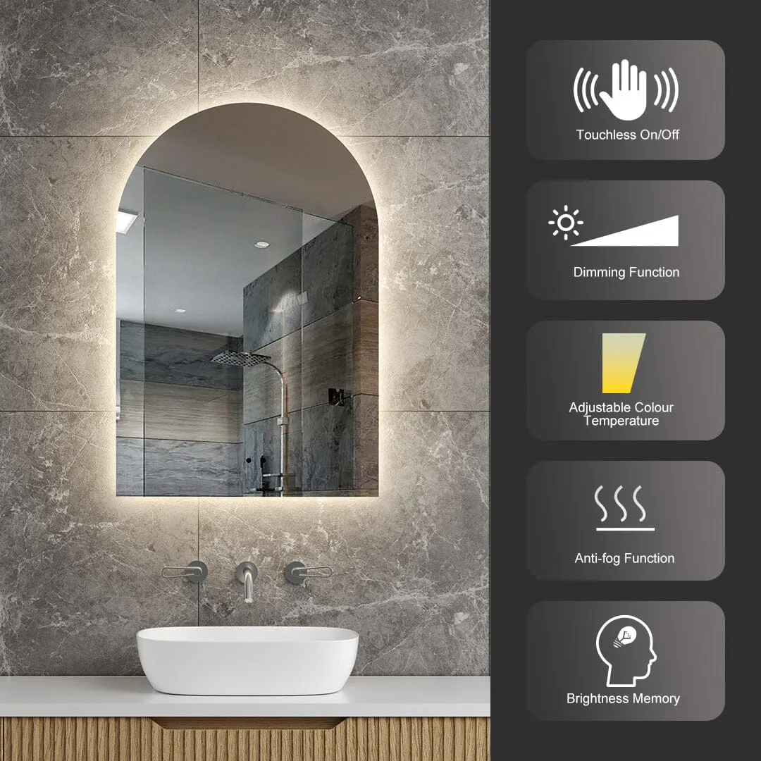 Achi Gold Frame Arch Led Bathroom Mirror Anti-Fog Dimmable