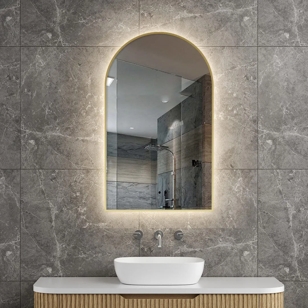 Achi Gold Frame Arch Led Bathroom Mirror Anti-Fog Dimmable