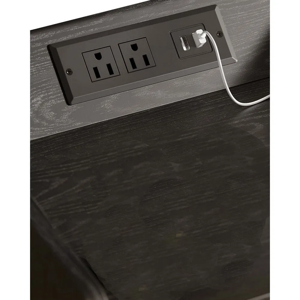 Ada 24 Inch Nightstand, Woven Drawer and Light, 1 Open Shelf, Black By Casagear Home