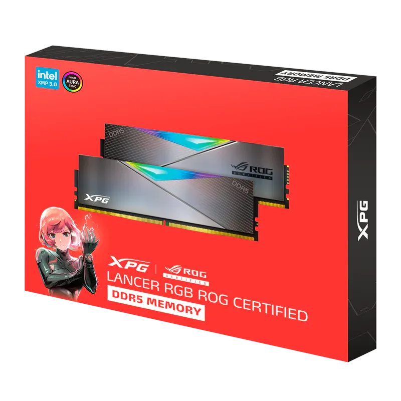 ADATA 32GB Kit (2x16GB) XPG LANCER RGB ROG CERTIFIED AX5U6600C3216G-DCLARROG DDR5 6600MHz Memory AMD EXPO & Intel XMP 3.0 (RM-LR5E32R)