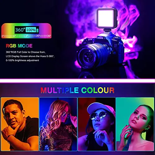Altson Magnetic RGB Led Video Light LED Camera Light 360° Full Color Portable Photography Lighting Whit 3 Cold Shoe，，2000mAh Rechargeable CRI 96 /2500-9900K/13 Scene (Black)