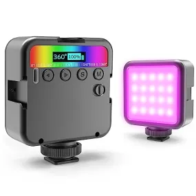 Altson Magnetic RGB Led Video Light LED Camera Light 360° Full Color Portable Photography Lighting Whit 3 Cold Shoe，，2000mAh Rechargeable CRI 96 /2500-9900K/13 Scene (Black)