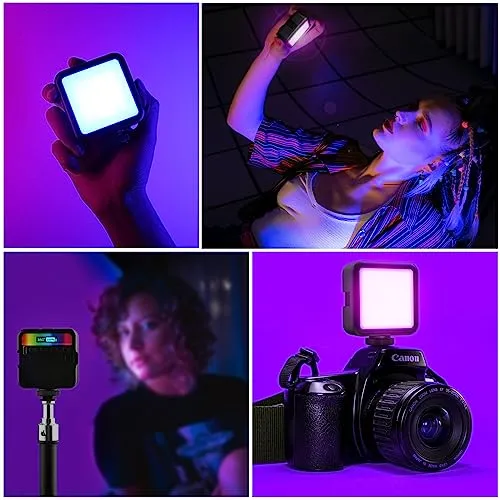 Altson Magnetic RGB Led Video Light LED Camera Light 360° Full Color Portable Photography Lighting Whit 3 Cold Shoe，，2000mAh Rechargeable CRI 96 /2500-9900K/13 Scene (Black)