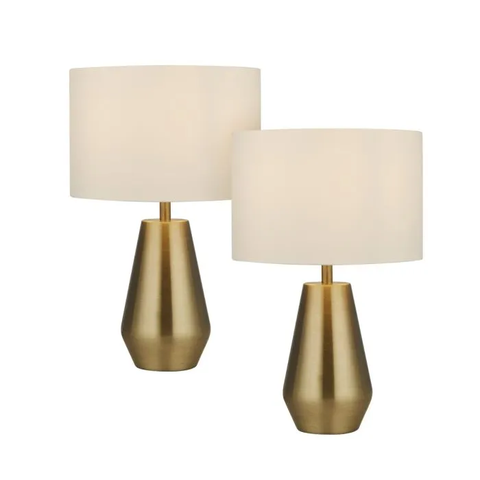 Antique Brass Base Touch Table Lamps With White Shades (Pair)