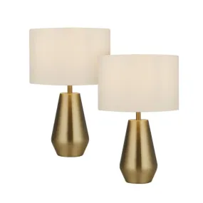 Antique Brass Base Touch Table Lamps With White Shades (Pair)