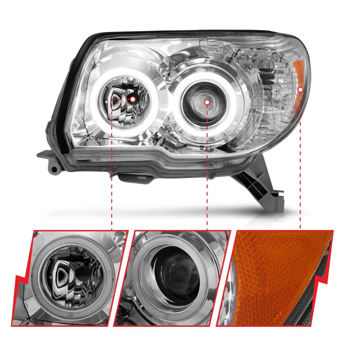 Anzo Projector Chrome Headlights RX Halo For 4Runner (2006-2009)