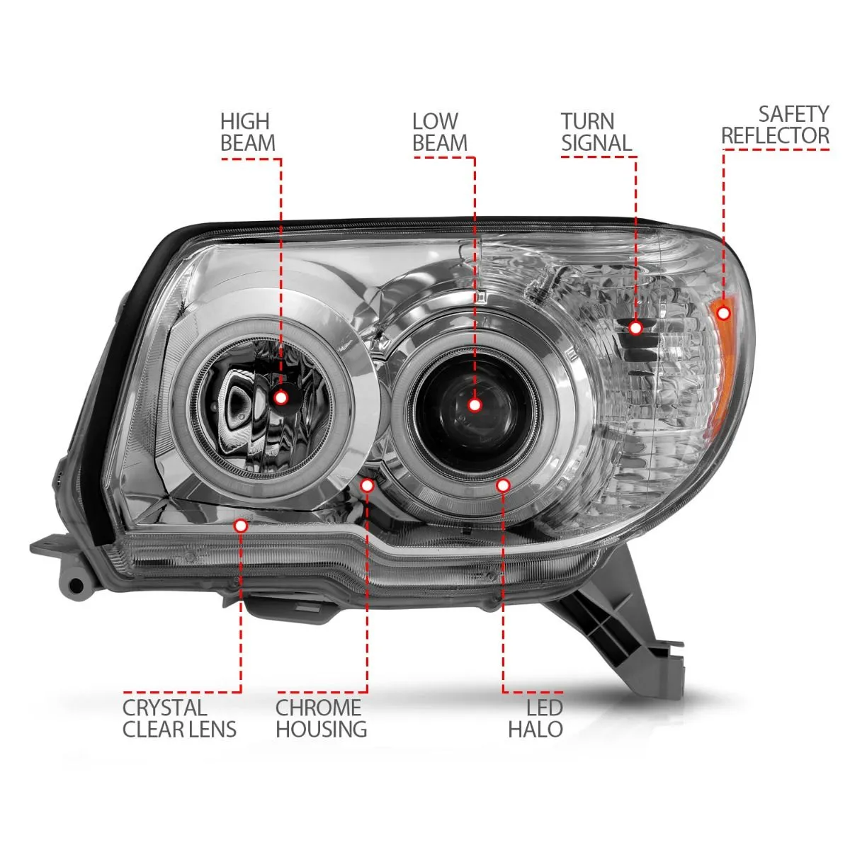 Anzo Projector Chrome Headlights RX Halo For 4Runner (2006-2009)