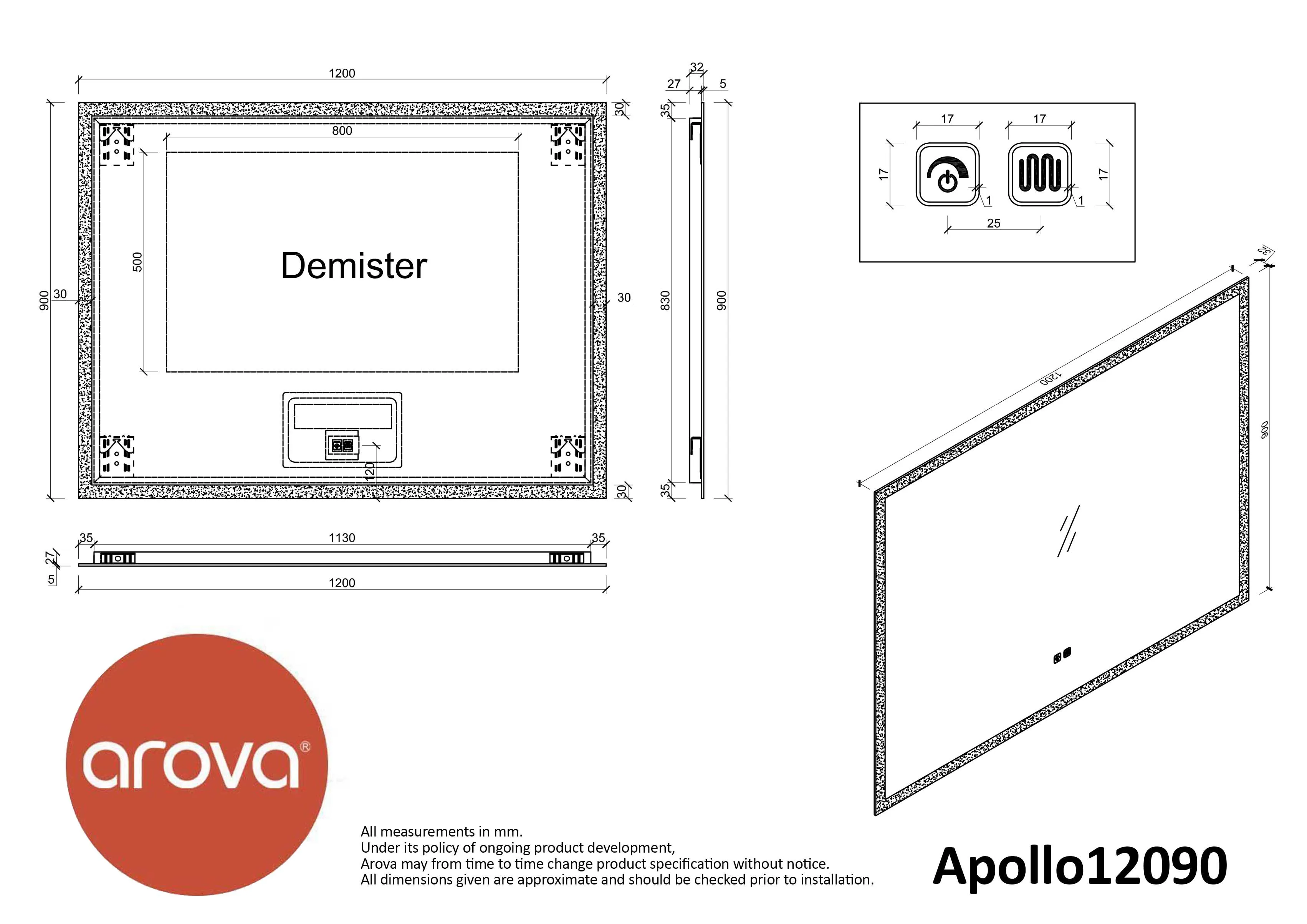 Apollo Rectangle Anti-Fog Backlit LED Bathroom Mirror 1200mm x 900mm