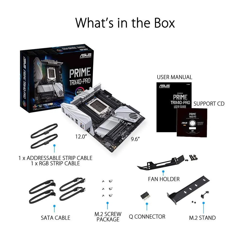 ASUS Prime TRX40-Pro AMD 3rd Gen Ryzen Threadripper sTRX4 ATX Motherboard with DDR4, M.2, USB 3.2 Gen2, Type-C Front Panel Connector and Aura Sync RGB Lighting