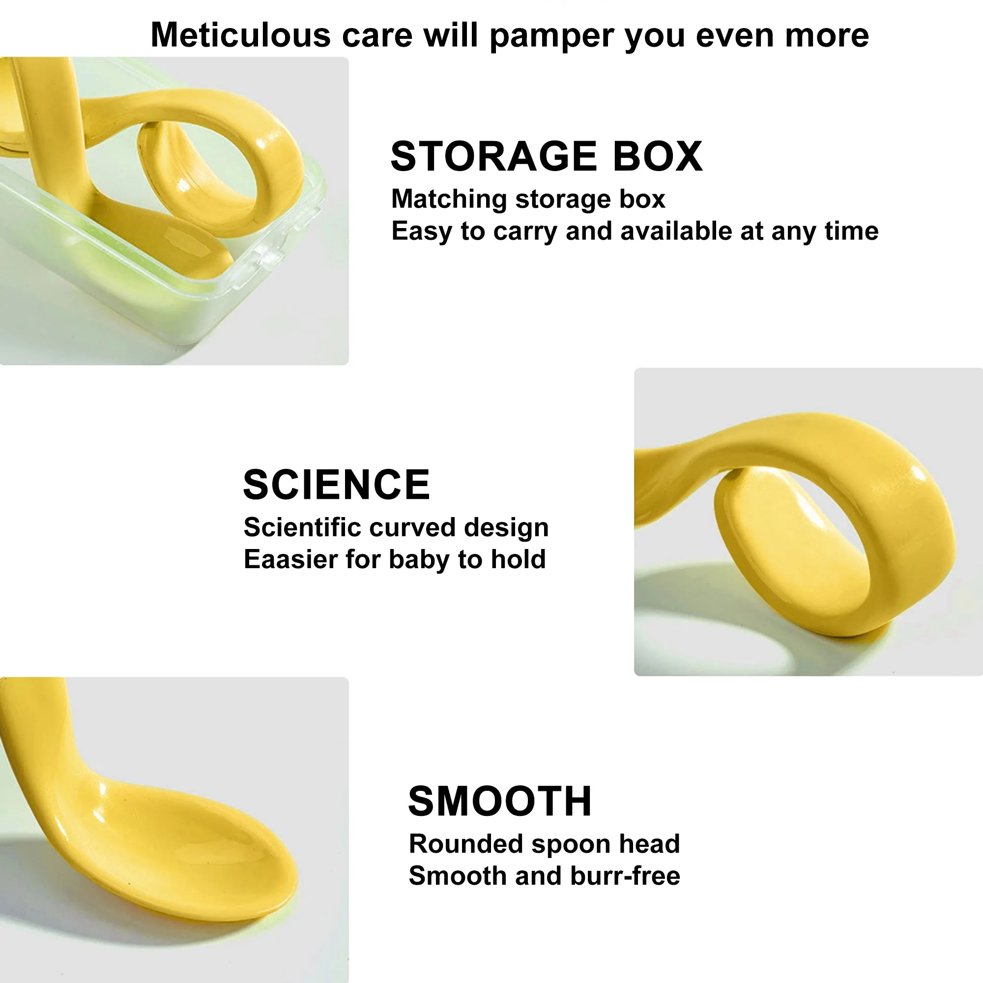 Babymoon Learn to Eat Baby Self Feeding Set | Silicone Spoon and Fork along with Storage Box | Yellow