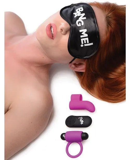 Bang! Couple's Kit With Rc Bullet, Blindfold, Cock Ring & Finger Vibe - Purple