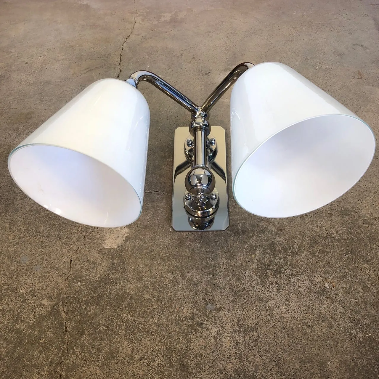 Bath Wall Sconce, Contemporary, Double Light, Chrome, Milk Glass