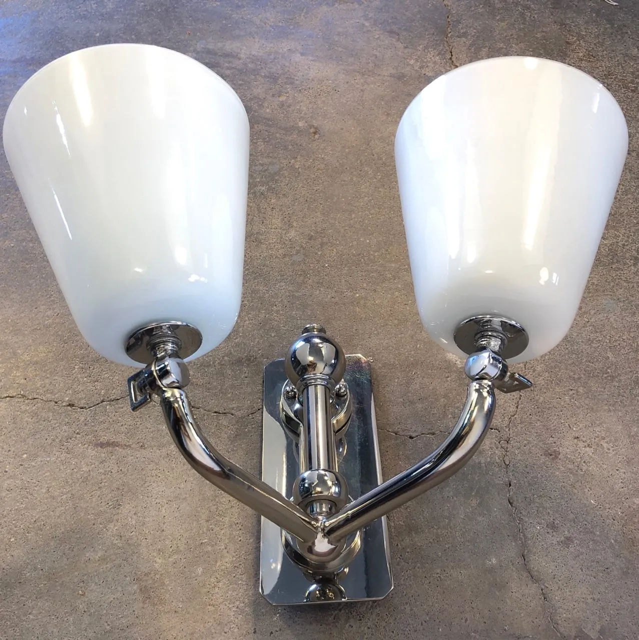 Bath Wall Sconce, Contemporary, Double Light, Chrome, Milk Glass