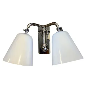 Bath Wall Sconce, Contemporary, Double Light, Chrome, Milk Glass