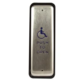 BEA 10PBJ1 Stainless steel push plate, 1.5 In. by 4.75 In., in jamb plate, blue hadicap logo and text