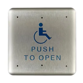 BEA 10PBS1 Stainless steel push plate, 4.75 In. square, blue handicap logo and text